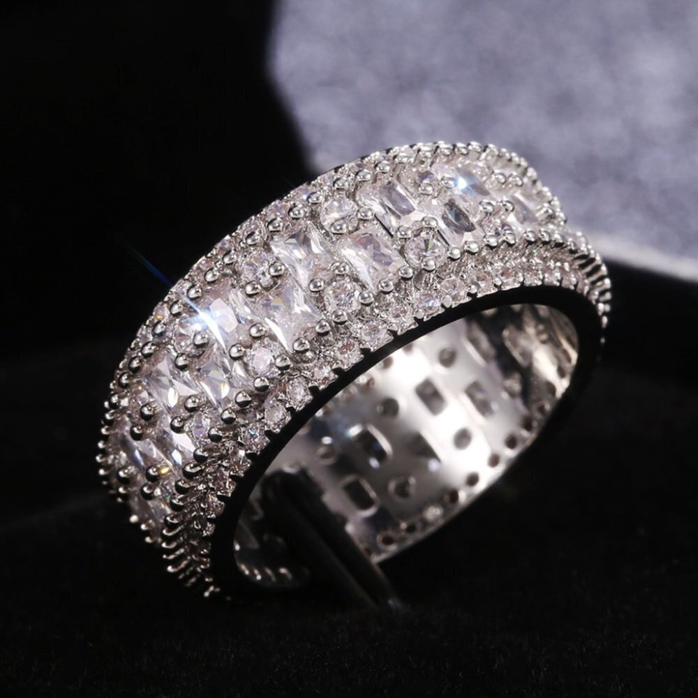 🔥 Fashion Rectangle Round Gems Zircon Luxury Eternity Ring for Women, EVGG1386 - Picture 8 of 15